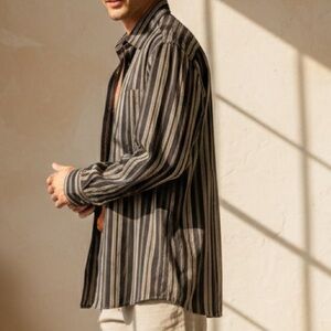 90s Vintage DKNY Black Striped Button Down Cotton Blend Shirt Size M Medium